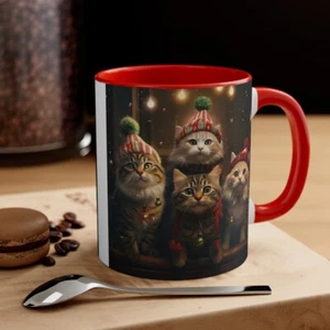 Taza de café colorida 11 oz gato atigrado gatito familia celebrando Navidad Nochebuena - Imagen 1 de 21