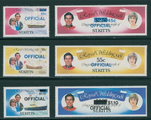 St. Kitts Scott #O23-O28 MNH Prince Charles Lady Diana Wedding CV$3+ 395992 Cover