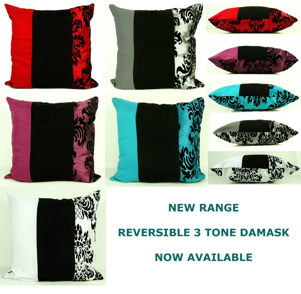 Large Set of 4 Cushion Covers 3 Tone Damask Cushions Red Black White Teal 21"x21 - Image 1 of 1