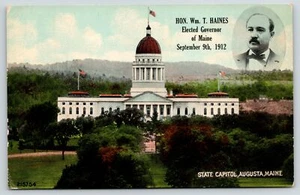 Augusta Maine~State Capitol~William T Haines Governor Photo Inset~c1912 Postcard - Picture 1 of 2