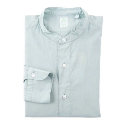 Camisa Finamore Napoli S/S 25 Verde Algodón Ligero con Cuello Banda 16 Nueva con Etiquetas Foto 1 de 4