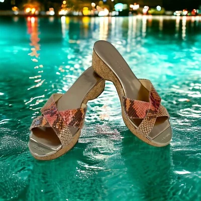 Jimmy Choo Prima Snakeskin Pink & Orange Cork Platform Sandals Size 39 - Image 1 of 4