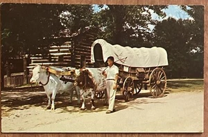 Postal cromada vintage Conestoga Wagon Ox Team nueva Salem State Park Illinois IL - Imagen 1 de 2