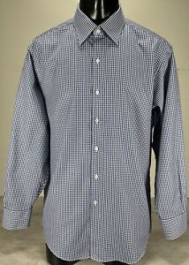 Brooks Brothers Thomas Mason Cotton Poplin Dress Shirt 17 34 Blue Plaid $198