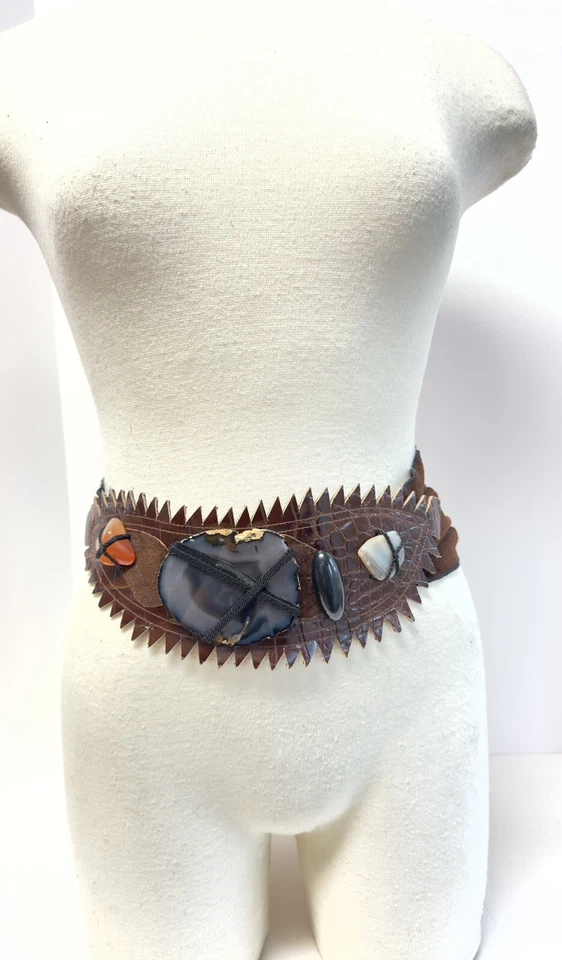 Cinturón vintage años 80 Lisandro Sarasola cuero, madera, piedra usable arte cinturón OS Foto 1 de 4