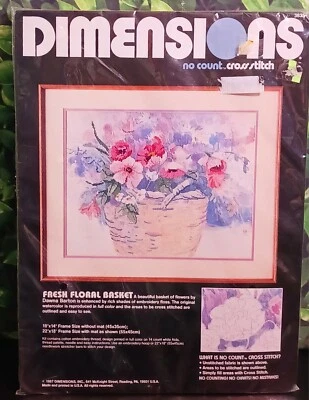 Vtg Dimensions COUNT CROSS STITCH KIT Fresh Floral Basket Flowers New NOS - Image 1 of 4