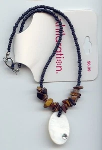 GENUINE TIGER EYE NUGGET MOTHER PEARL 15" NECKLACE M45 - Picture 1 of 1