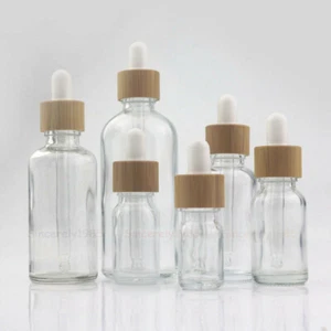 Clear Glass Dropper Bottles Eye Pipette Wood BamBoo cap for Essential Oils - Picture 1 of 8