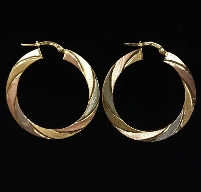 Vintage MILOR Italy 14K Gold Tri-Color Latch Back Hoop Earrings 3.00g (39123-1) - Image 1 of 4