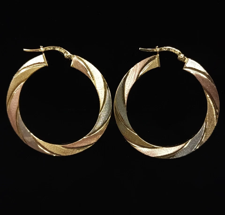 Vintage MILOR Italy 14K Gold Tri-Color Latch Back Hoop Earrings 3.00g (39123-1) - Image 1 of 4