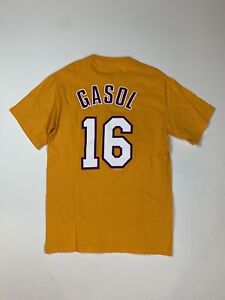 Mens Los Angeles Lakers Pau Gasol Shirt Sz S Basketball Player Tee NBA Majestic