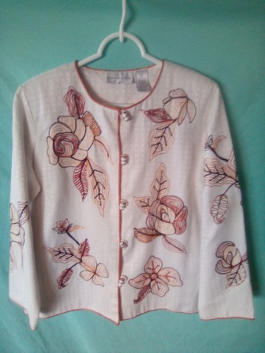 OFF WHITE Giacca donna bianco sporco ricamo manica lunga con bottoni taglia petite large