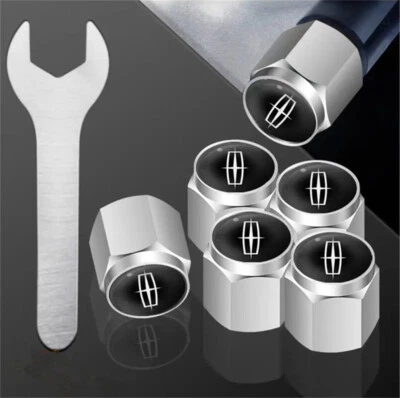 Cubierta de vástagos de vástagos de tapa de válvula de aire de neumático de rueda hermética de metal plateado para Lincoln 5 piezas Foto 1 de 4