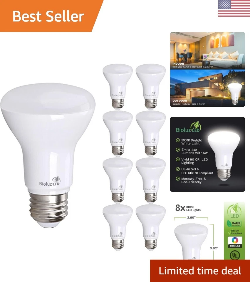 8 Pack BR20 LED Bulb 5000K Daylight 6W = 50 Watt Replacement 90 CRI 540 Lumen... - Image 1 of 4