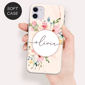 Personalised Phone Case For Iphone 14 11 12 13 Xr 7 Name Flower Silicone Cover - Picture 1 of 16