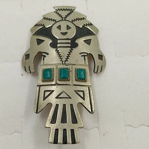 Bell Trading Post Bolo Tie Faux Turquoise Kachina Nickel Silver Tone 2.25'' SW - Picture 1 of 5