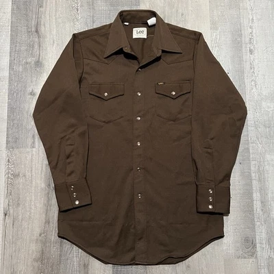 Camisa a Presión Lee Pearl Vintage Años 70 Marrón Western Rockabilly Poliéster Para Hombre Talla L Foto 1 de 4