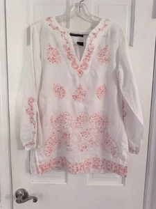 Willi Smith 100% Linen Blend Tunic Top Size M Lagenlook Coastal Beachy - Picture 1 of 10