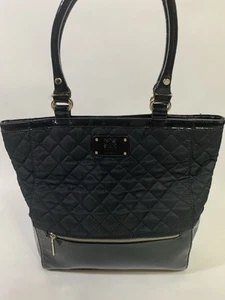 Anne Klein Women’s Black Quilted Faux Patent Leather Tote Shoulder Bag Purse - Picture 1 of 11