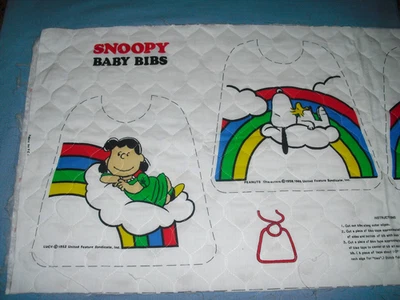 SNOOPY Peanuts Baby Bibs 4 Panels Schulz Quilted Uncut Linus Lucy Charlie Brown - Image 1 of 4