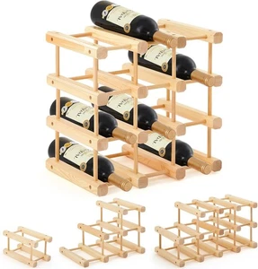 Stackable Wooden Wine Rack 12 Bottle Holder | Modular Countertop Storage Stand - Picture 1 of 10