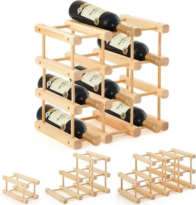 Stackable Wooden Wine Rack 12 Bottle Holder | Modular Countertop Storage Stand - Image 1 of 4