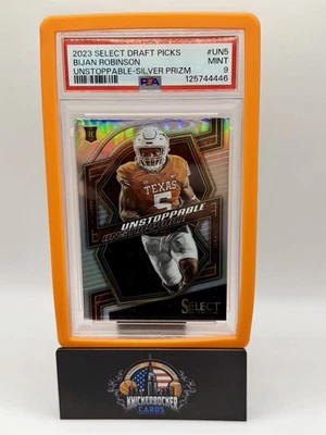 Bijan Robinson RC PSA 9 2023 Select Prizm Silver #UN5 Unstoppable Longhorns - Image 1 of 3