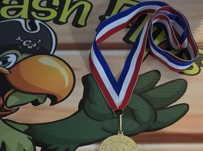 X 1 Award Neck Ribbon Lanyard 7/8 x 32" Red,White,Blue Snap Clip, Medals Karate - Image 1 of 3