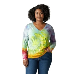 Terra & Sky Plus Size 2X Top Handmade Tie Dye Long Sleeve Rainbow Spiral 452 - Foto 1 di 13