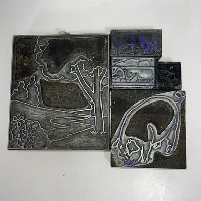 5 Scenery Pig Wolf Letterpress Wood Metal Print Various Sizes - Image 1 of 4