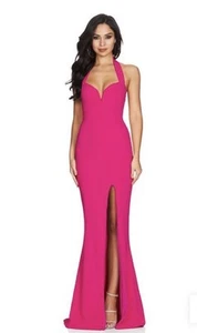NOOKIE Madonna Hot Pink Evening Gown Size M Floor Length Halter Style - Picture 1 of 8