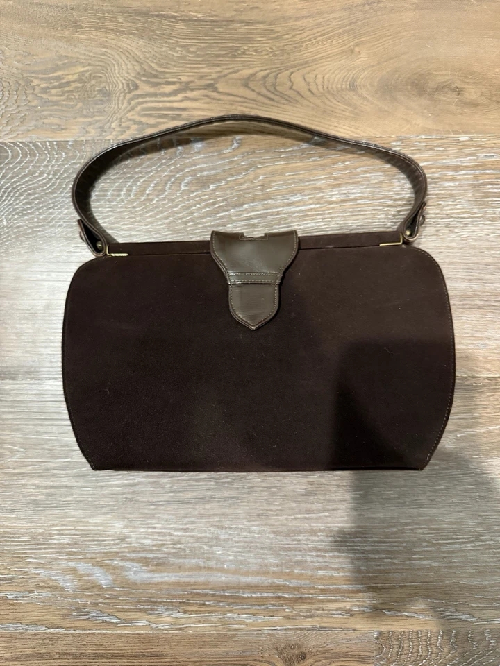 Vintage Chic De Paris Small Brown Suede Shoulder Hand Bag Made In France  - Image 1 of 4