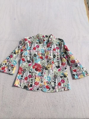 Blazer Christopher & Banks Mujer L Grande Multicolor Floral Dibujo Remolino Foto 1 de 4