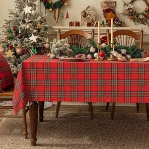 Softalker Mantel Navidad Cuadros Rectángulo - Rojo Búfalo Lino a Cuadros... - Imagen 1 de 7