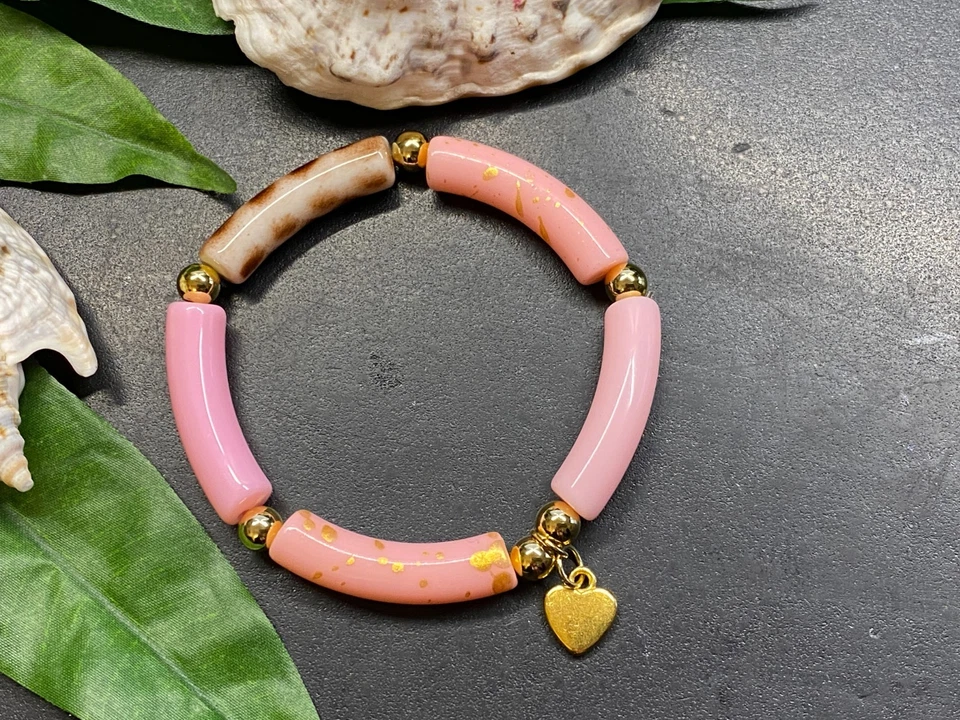 Armband Armreif Gr. S Schlauchperlen elast. Strass Rohrperlen #991-1 - Bild 1 von 2