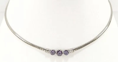 Vtg GENUINE AMETHYST GEMSTONE Heavy Thick 925 Sterling Silv Snake Chain Necklace - Image 1 of 4