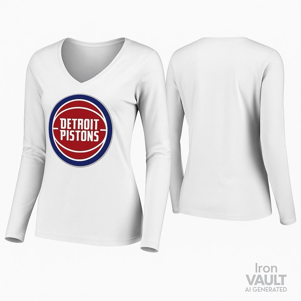 Detroit Pistons Women’s Fanatics Long Sleeve V-Neck Shirt White Size M New - Image 1 of 4