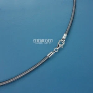 12 Zoll Sterlingsilber 2 mm Rund Metallic Grau Echtleder Kordel Halskette - Bild 1 von 2