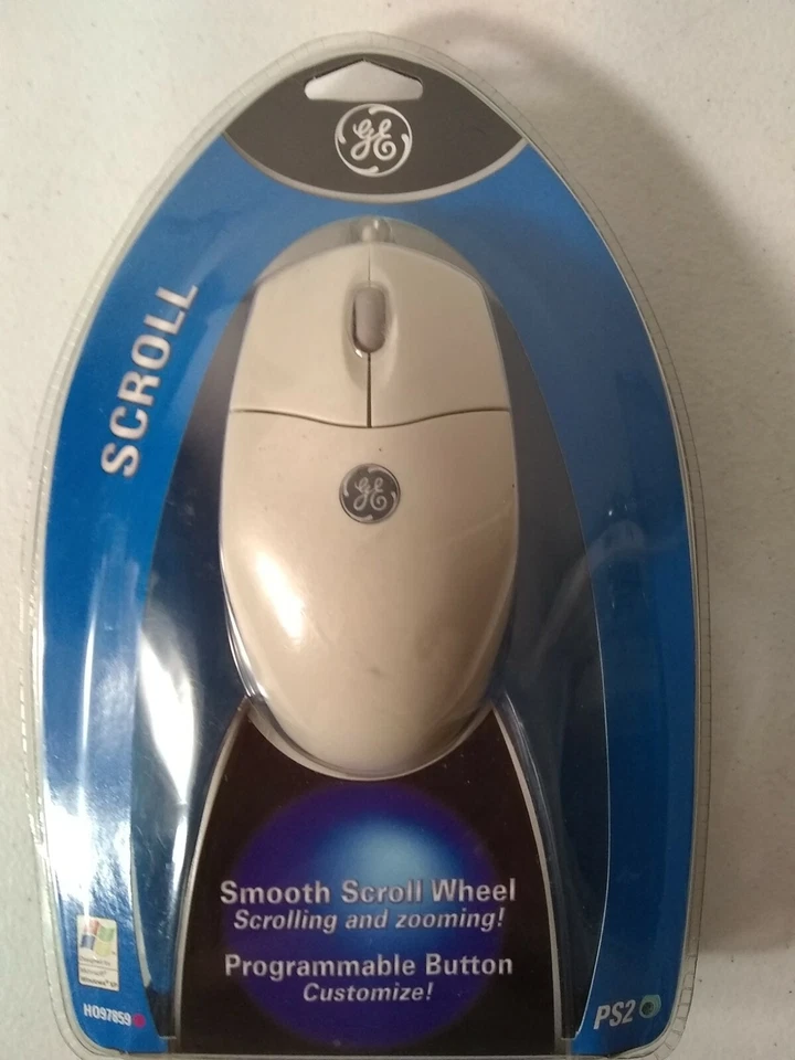 GE Scroll Mouse Ergonomic Wired 97859 For PCs, PS2 Compatible, Programable, New - Image 1 of 4