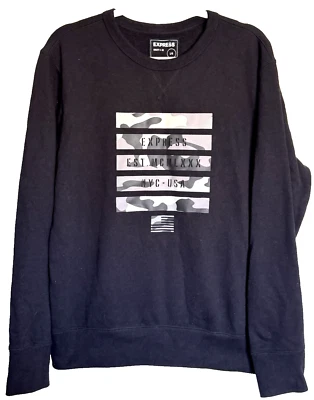Sudadera EXPRESS USA NYC Camuflada Logo Cuello Redondo - Para Hombre Talla Grande - Negra Foto 1 de 4
