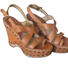 Michael by Michael Kors Leather Strappy Hardware Wedges Tan Camel Size 6