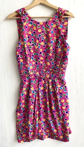 AUGUST SILK Vintage Pink Silk Polka Dot Dress Sheath Pleats Open Back Size 4 - Picture 1 of 4