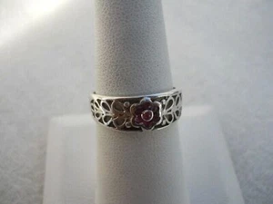 Vtg 925 SS Ring Ruby Red Size 8 Hand Crafted Beautiful  P10054 - Picture 1 of 5