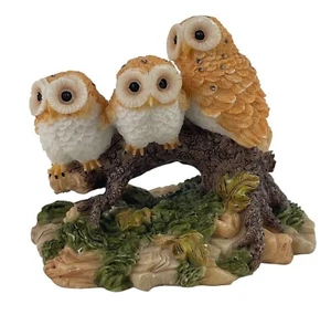 Three Owls On Branch Figurine Resin Woodland Decor - Picture 1 of 13