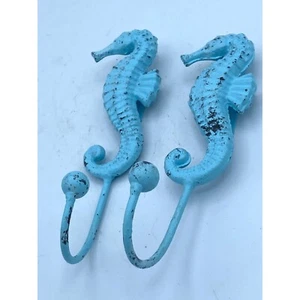 Set di 2 ganci da parete designer cavalluccio marino blu metallo - Foto 1 di 8