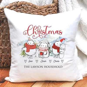 Personalised WINTER BEAR Family Christmas Cushion Cover, Christmas Family Gift - Picture 1 of 8