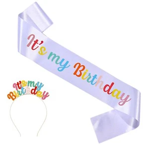 Birthday Headband It's My Birthday Alloy Headband Birthday Sash and Crown Hap... - Picture 1 of 7