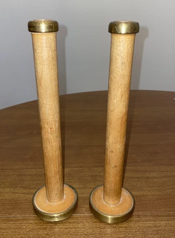 Antique Textile Spools Wooden Industrial Mill 11 inches Tall Cover
