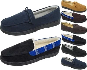 Mens Comfort Memory Foam Faux Suede Mocassin Soft Hard Sole Slippers Shoes - Picture 1 of 13