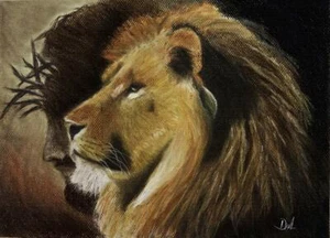 Lion of Judah head of Lion and Jesus Picture 8" x 10" ready to be framed - Picture 1 of 2